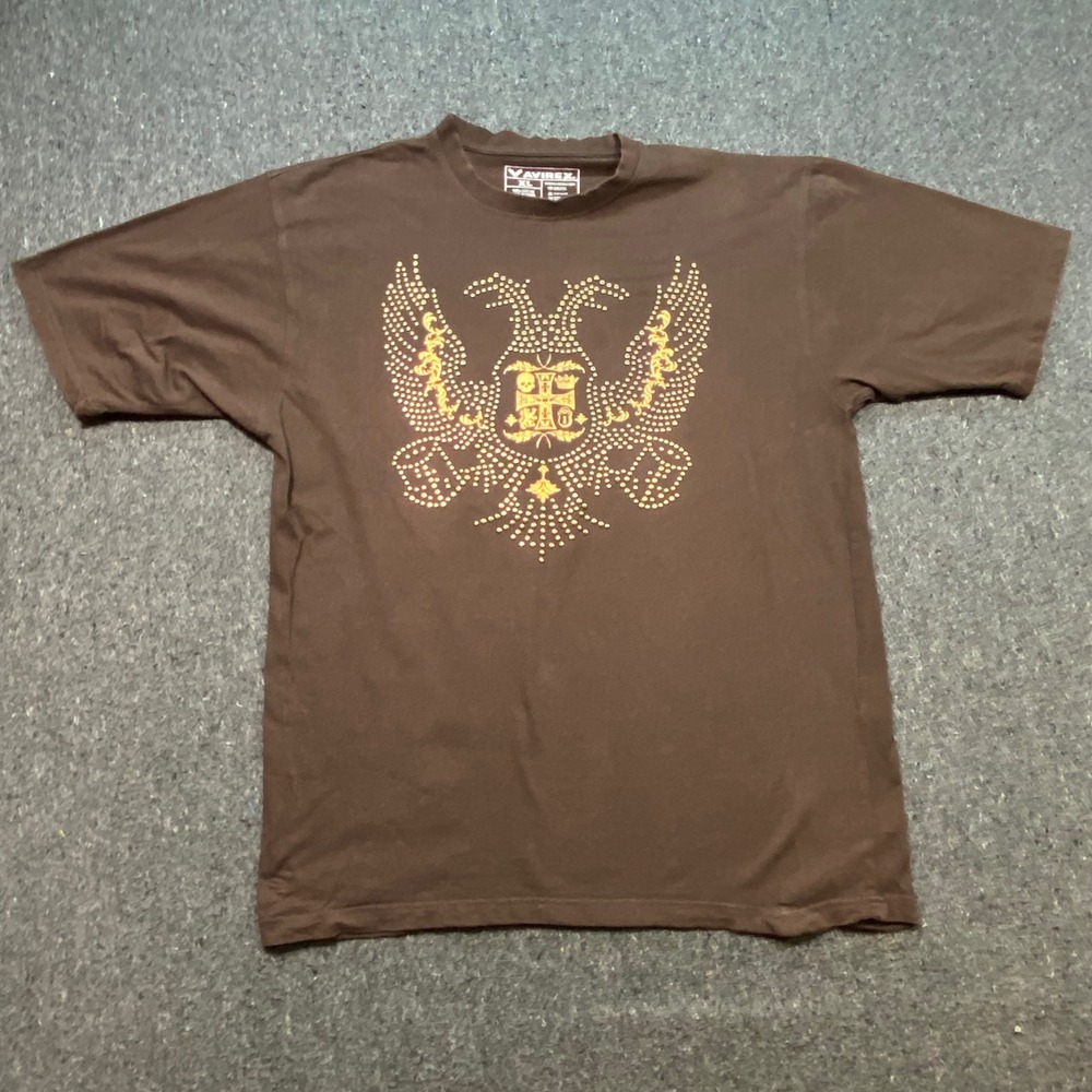 Avirex Shirt Sz XL Mens Y2K Studded Gold Foil Eagle Crest Streetwear Graphic
